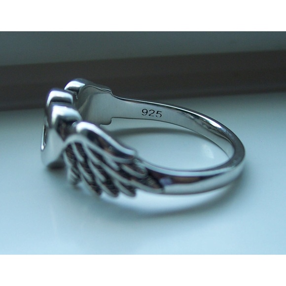 925 STERLING SILVER Angel Wings Heart Ring - Picture 11 of 16